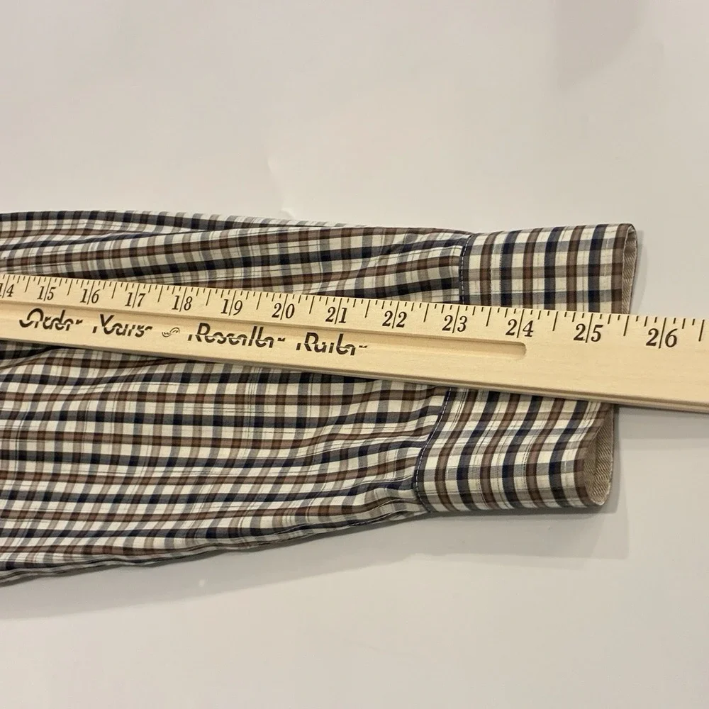 Jos A Bank Reserve No Wrinkles Button Up Shirt Mens L Brown Plaid Tailored Fit
